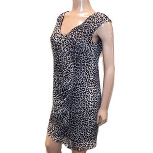 Saks Fifth Avenue Pure Silk Leopard Print Asymmetric Vneck Dress